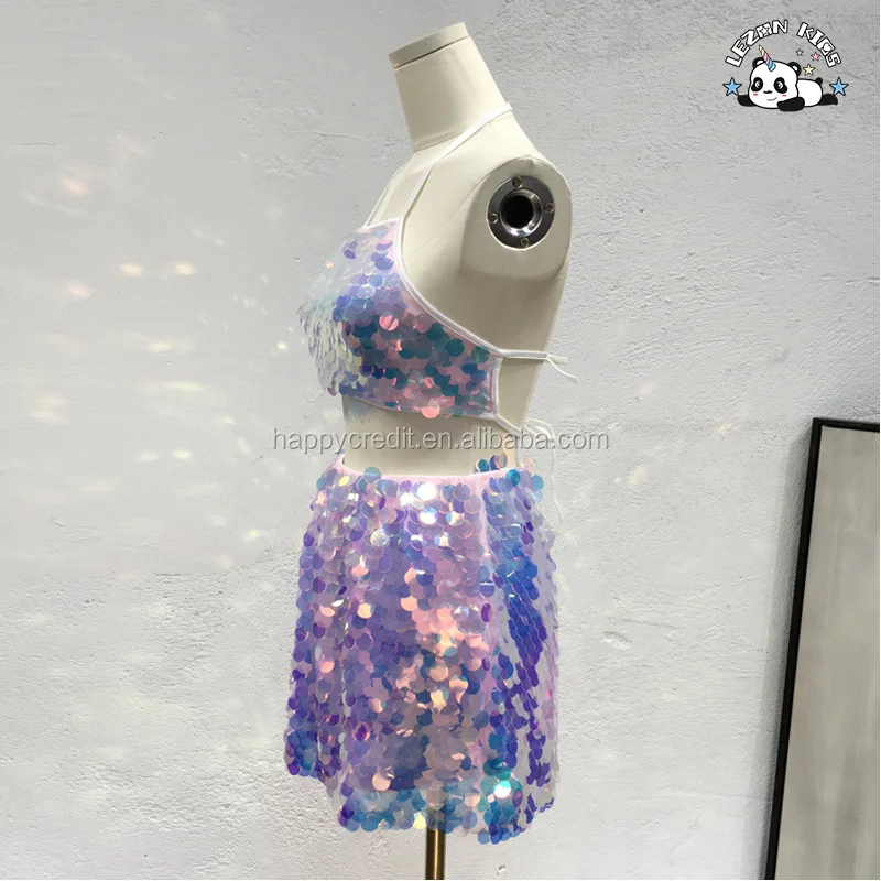 LEZONKIDS - OEM Flip Colorful Big Sequin Beach Girls Skirts For 2-12Years Rainbow Sequin Kids Skirt